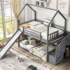 House Bunk Bed with Convertible Slide,Storage Staircase can be Placed Left or Right,Gray