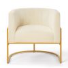 Upholstered Velvet Accent Chair with Golden Metal Stand,Mid-Century Living Room Leisure Chair with Curve Backrest -Cream