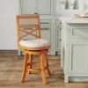 24" Counter Height X-Back Swivel Stool, Natural Finish, Beige Fabric Seat