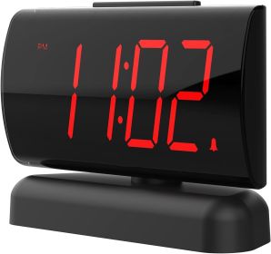 GING YHAU Alarm Clock Large Digital Rotating Base, 2-level Brightness Digital Clock Bedroom, Bedside Alarm Clock, Format Socket Power Supply (Color: Black)