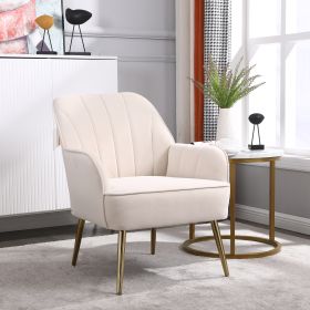 Modern Mid Century Chair velvet Sherpa Armchair for Living Room Bedroom Office Easy Assemble(BEIGE) (Color: as Pic)