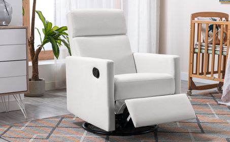 Modern Upholstered Rocker Nursery Chair Plush Seating Glider Swivel Recliner Chair, Beige (Color: as Pic)