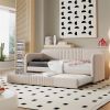 Upholstered Daybed Sofa Bed Twin Size With Trundle Bed and Wood Slat ,Beige